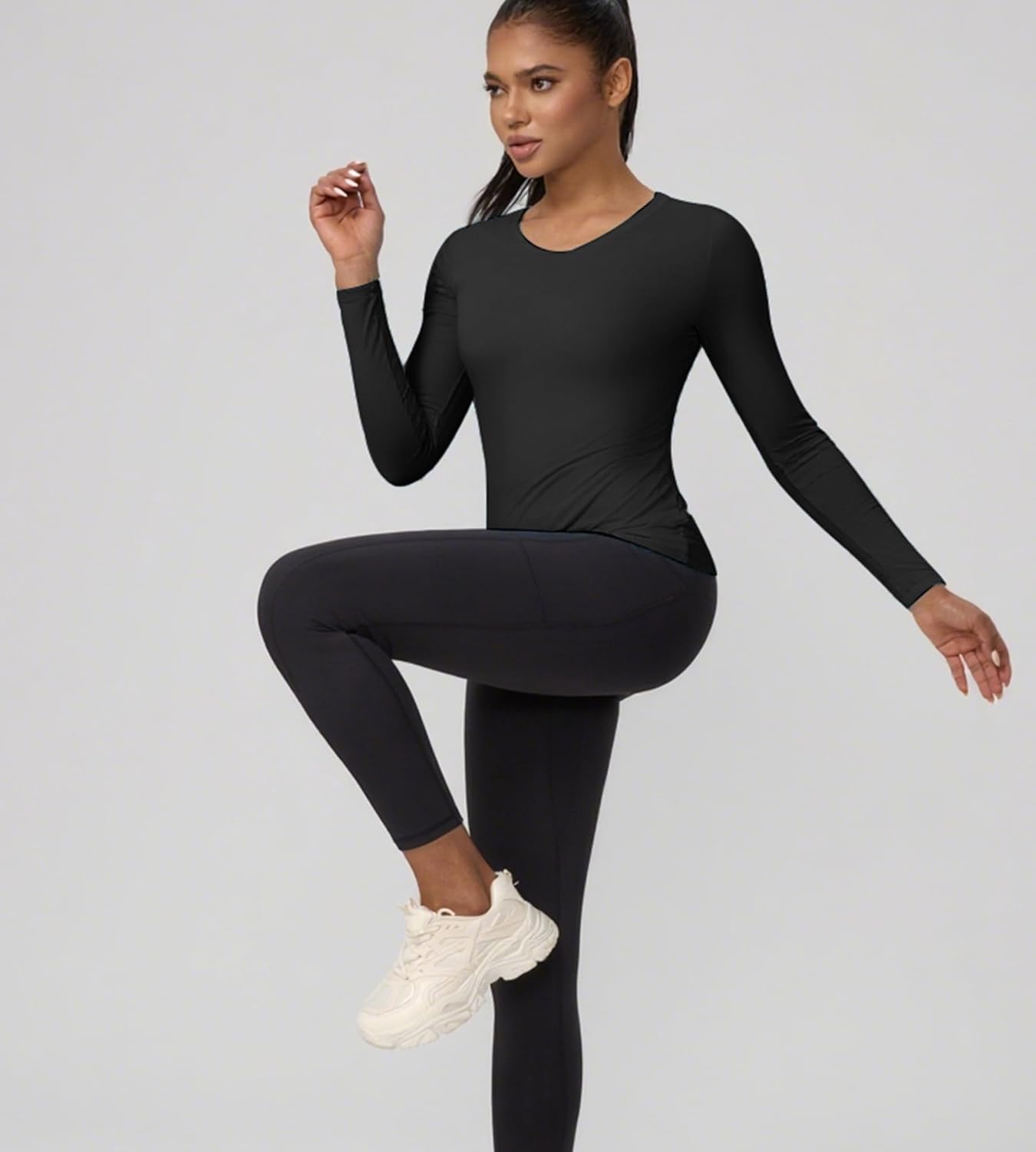 V Neck Compression Shirt Women Long Sleeve Cool Dry Workout Gym T-Shirt Athletic Yoga Running Tops - Image 8