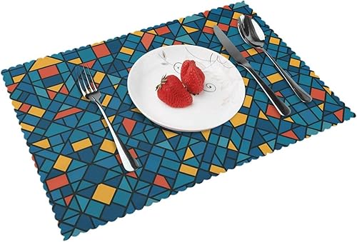 Rectangular Placemats Set of 4, Heat Resistant Geometric Mosaic Printed Kitchen Dining Table Mats