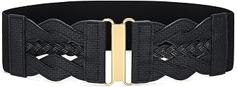 SANSTHS Vintage Stretchy Belt for Women, Womens Wide Elastic Belts for Dresses Coats, Fashion Womens Belts with Gold Buckle
