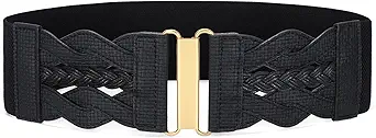 SANSTHS Vintage Stretchy Belt for Women, Womens Wide Elastic Belts for Dresses Coats, Fashion Womens Belts with Gold Buckle