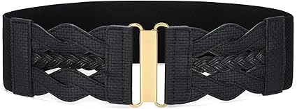 SANSTHS Vintage Stretchy Belt for Women, Womens Wide Elastic Belts for Dresses Coats, Fashion Womens Belts with Gold Buckle