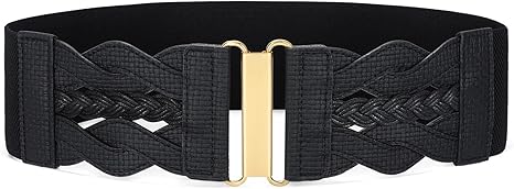 SANSTHS Vintage Stretchy Belt for Women, Womens Wide Elastic Belts for Dresses Coats, Fashion Womens Belts with Gold Buckle