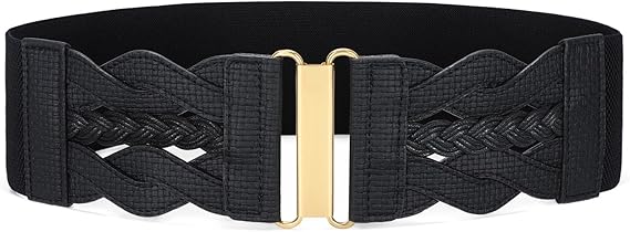 SANSTHS Vintage Stretchy Belt for Women, Womens Wide Elastic Belts for Dresses Coats, Fashion Womens Belts with Gold Buckle
