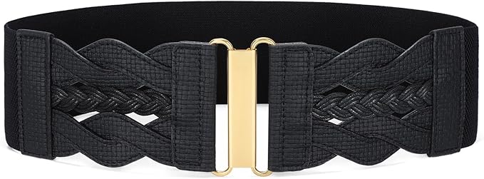 SANSTHS Vintage Stretchy Belt for Women, Womens Wide Elastic Belts for Dresses Coats, Fashion Womens Belts with Gold Buckle