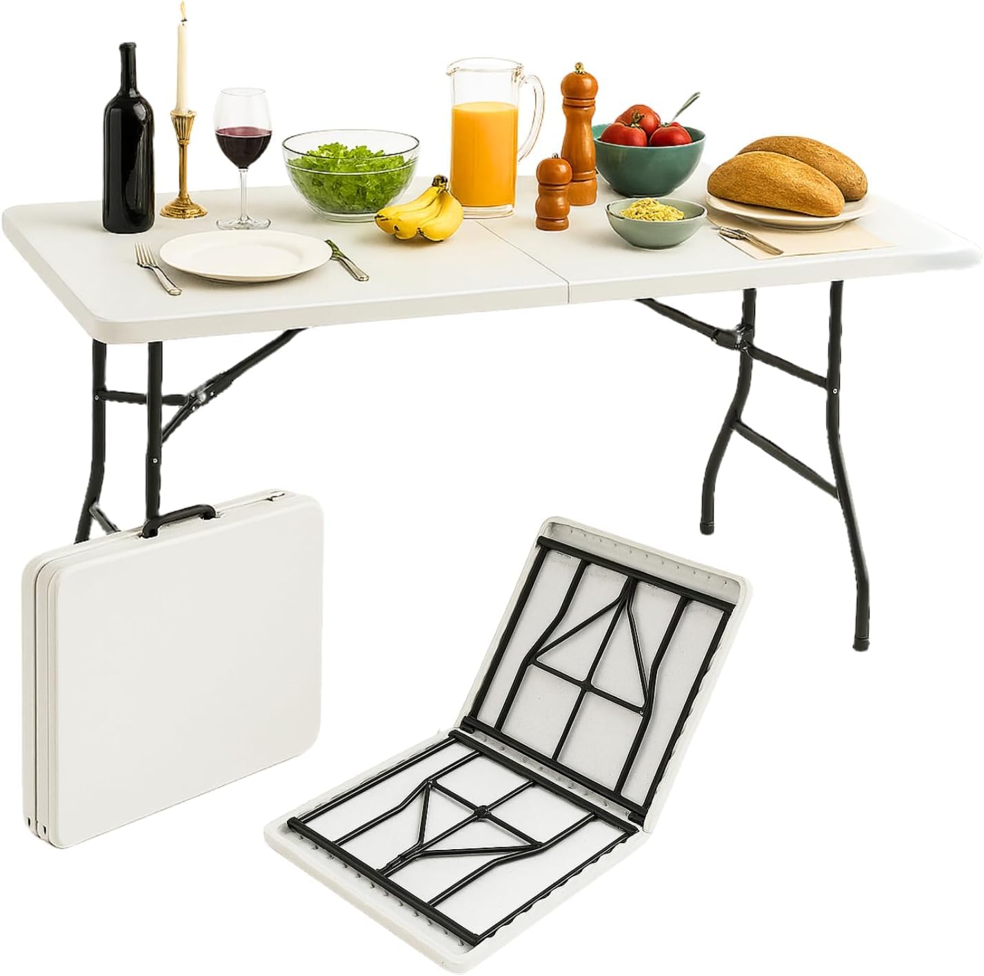 PALUPLUS Tavolo Catering Rettangolare a Valigetta Bianco 180x71x74 cm Tavolo Pieghevole Resina Metallo