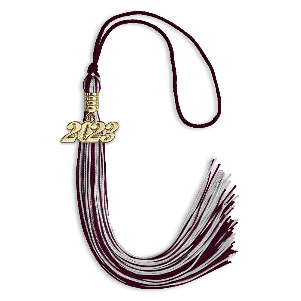 Endea Graduation Mixed Double Color Tassel with Gold Date Drop (Maroon/Silver, 2023)