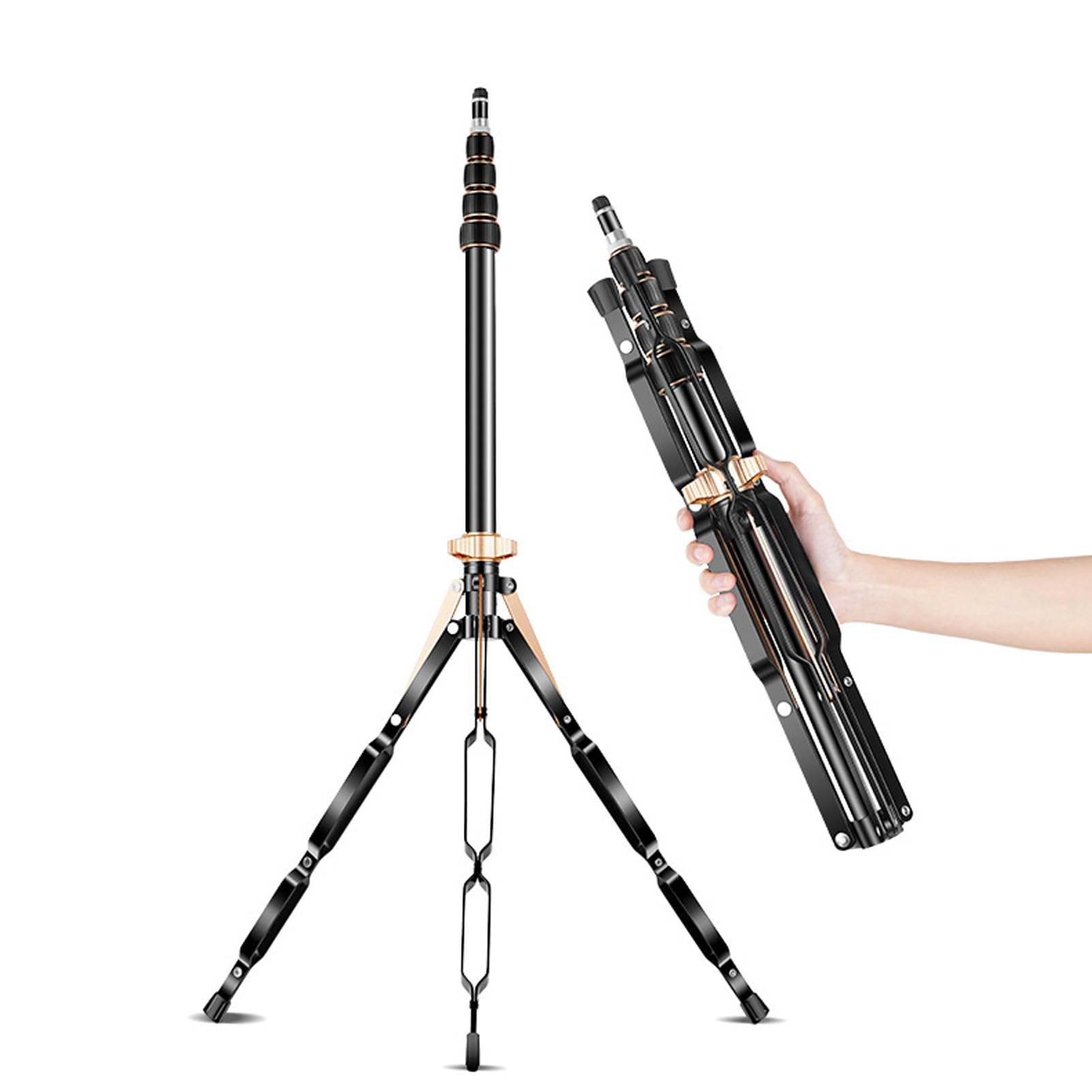 Jectse Trípode para Cámara, Soporte de Luz Compacto de Aleación de Aluminio de 81 Cm a 220 Cm con Columna Central Extensible y Bolsa de Transporte, para Grabación de Vídeo con Luz LED