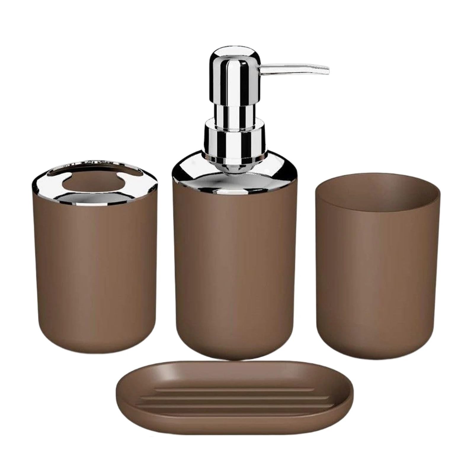 Set Bagno Accessori Completo 4 pezzi di accessori da bagno in plastica ABS Set portaspazzolino portasapone decorazione bancone for la casa hotel(Brown)