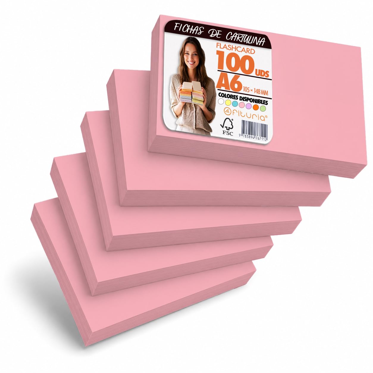 OFITURIA Flash Cards A6 Pink Blank Pack of 100