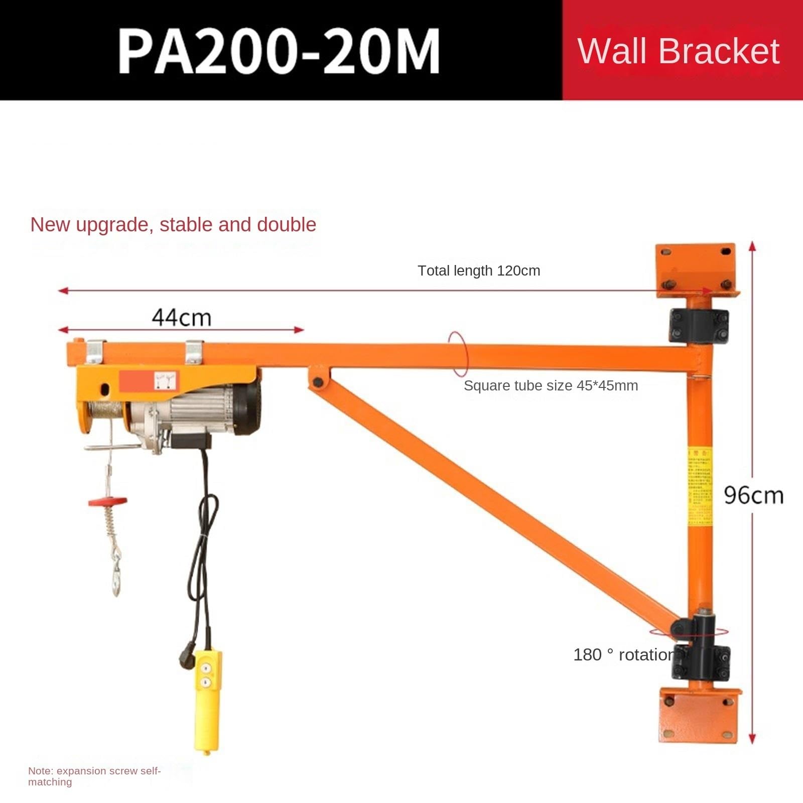 KIRANDY Wandwindenkran, 110 V/220 V elektrisches Hebezeug + Wandhalterung, kleine Hubsäulenhalterung for den Haushalt (Größe : PA200-20m+200kg Bracket)