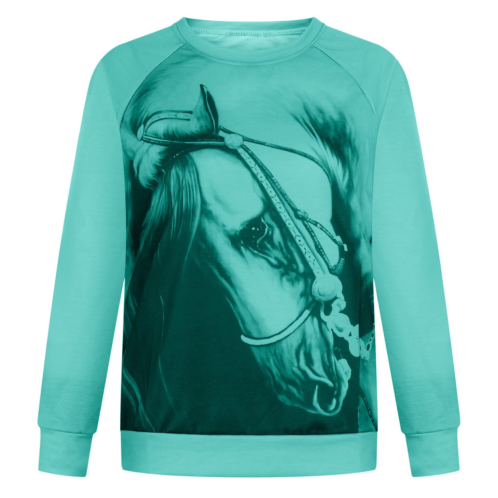 FunAloe Sweats à col rond, pour femmes, décontracté, ample, col rond, manches longues, couleur unie et cheval, doux et fin, chemisiers, hauts