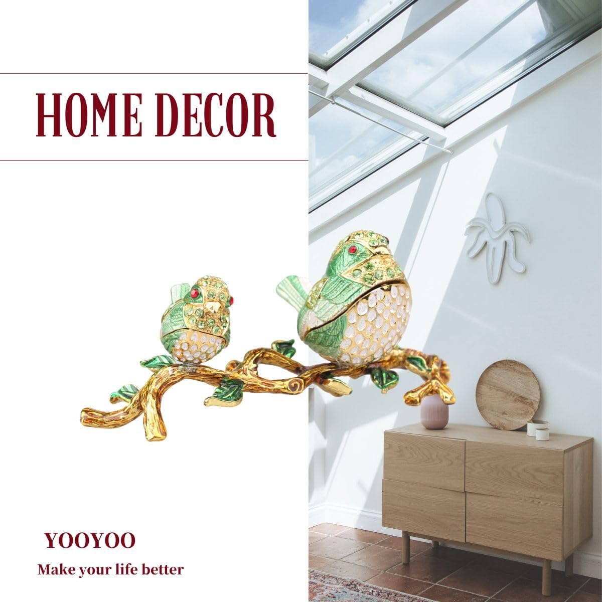 Lovebirds Trinket Boxes Hinged, Pretty Couple Birds Enameled Jewelry Boxes, Two Loving Cute Songbirds, 2 Pcs, A Pair Green Birds Figurine, Hand-Painted Gifts For Bird Lovers Girls Women Home Decor