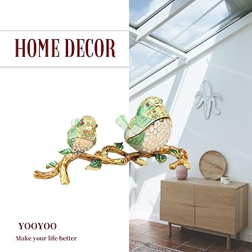 YOOYOO Love Bird Trinket Boxes Hinged, Double Birds Ring Dish, Two Small Animal Ring Holder For Wedding, Pretty Jewelry Boxes, Tiny Painted Ornament Home Decor, Enameled (Modern - Love Bird)