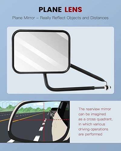 Miniatura 5 de cciyu Espejo lateral para puerta y lado del pasajero, a prueba de sacudidas, para F-Road Manual Rectangular Adventure apto para 1997-2017 para Jeep
