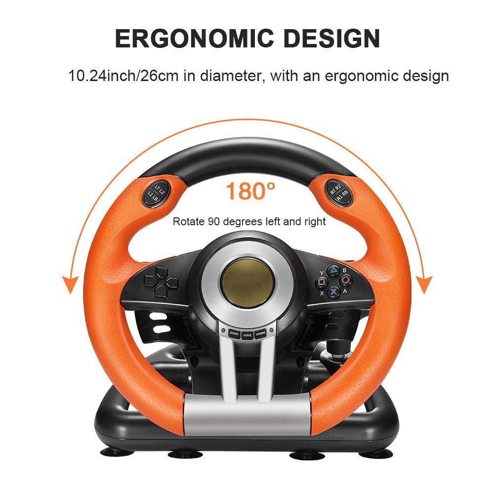 RajoNN Volante de Carreras para PC, Volante Universal de Carrera con simulación de Coche USB de 180 Grados con Pedales