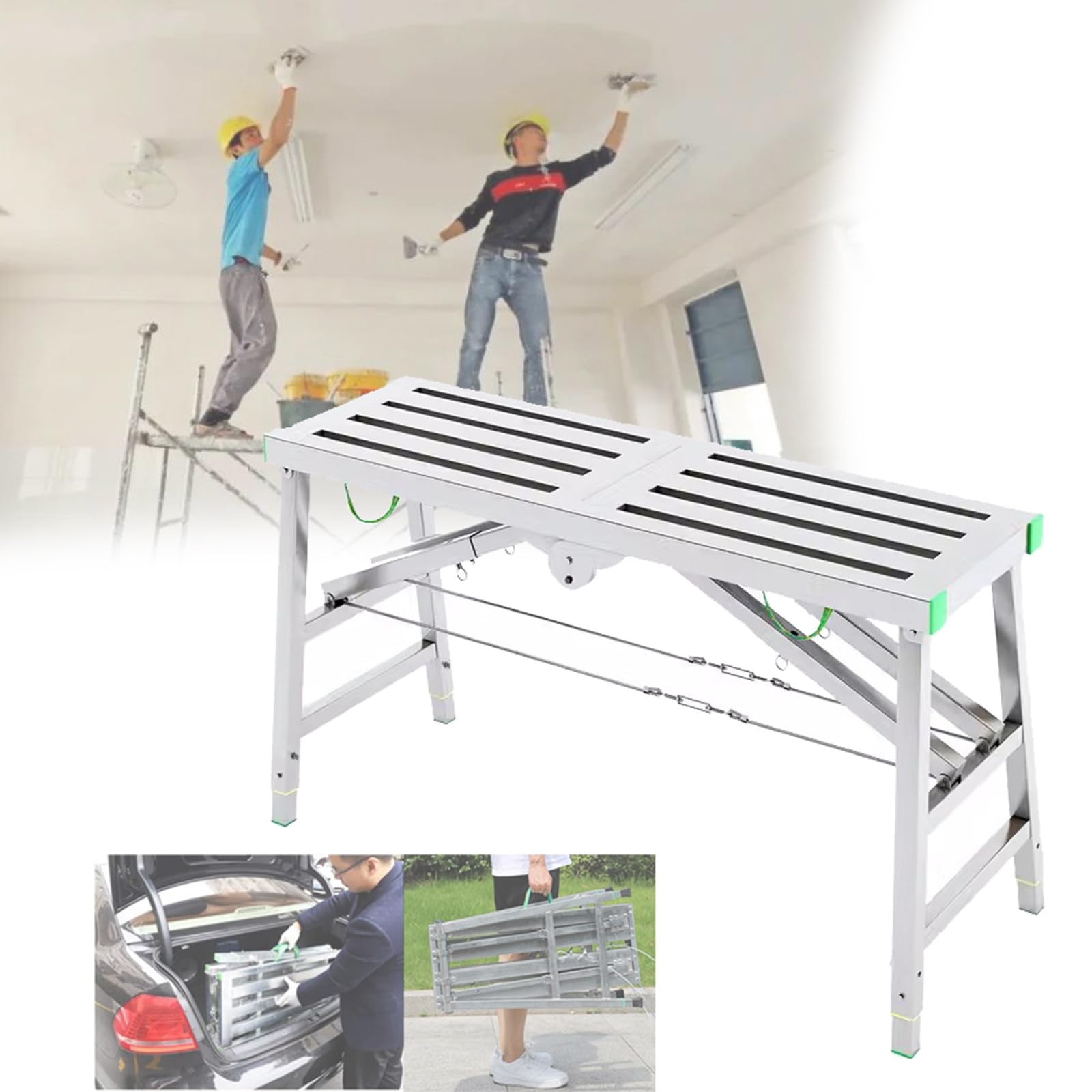 Échafaudage pliable 140x40 cm avec échelle réglable à 5 vitesses et plateforme en acier portable
