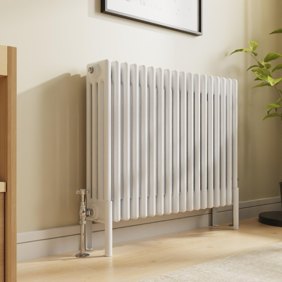 NRG Traditional 4 Column Horizontal Radiator 600x830mm Gloss White Central Heating Radiators