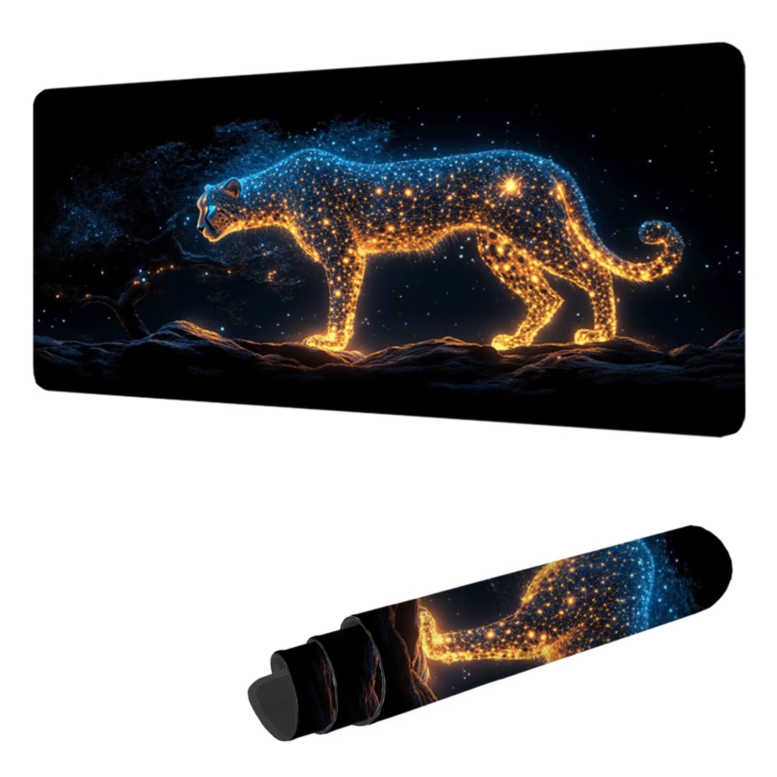 Czarna podkładka pod mysz XXL 1600 x 800 mm, duża podkładka pod mysz dla graczy lampart pod ręką biurko szyte krawędzie, wodoodporna, antypoślizgowa, do komputera, laptopa poprawia dokładność i