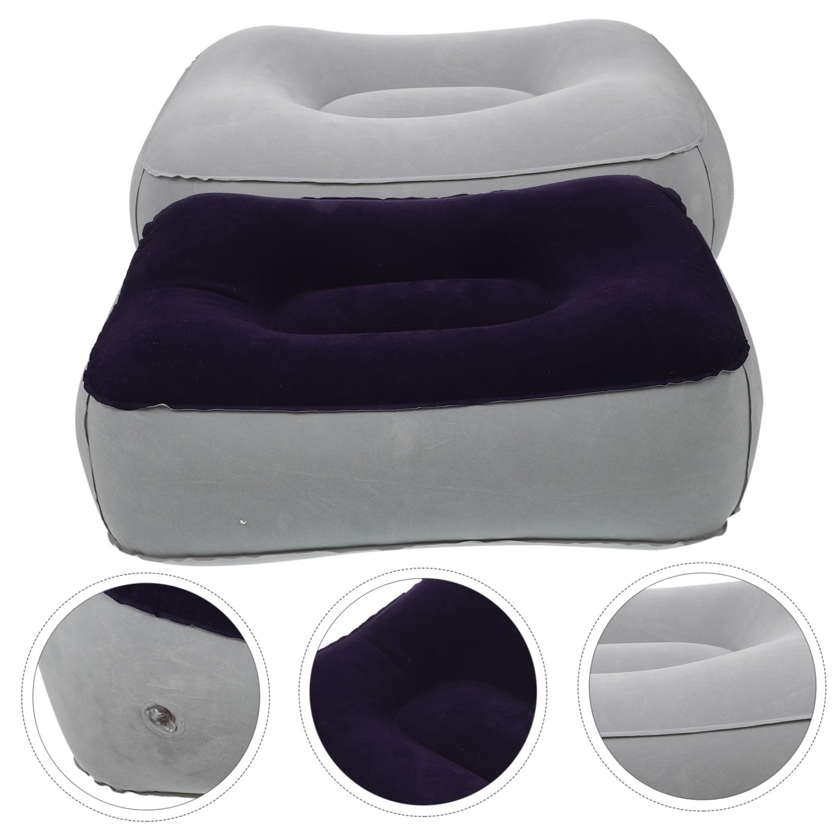 Reposapiés Inflable 2 Piezas para Viaje en Coche, Oficina y Exterior | Tejido Flocado de PVC Hipoalergénico, Soporte Ergonómico, Llenado Rápido, Eleva Piernas y Descanso Cómodo