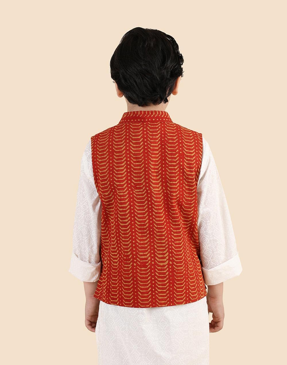Fabindia Giacca Dabu in Cotone Maroon Stampato