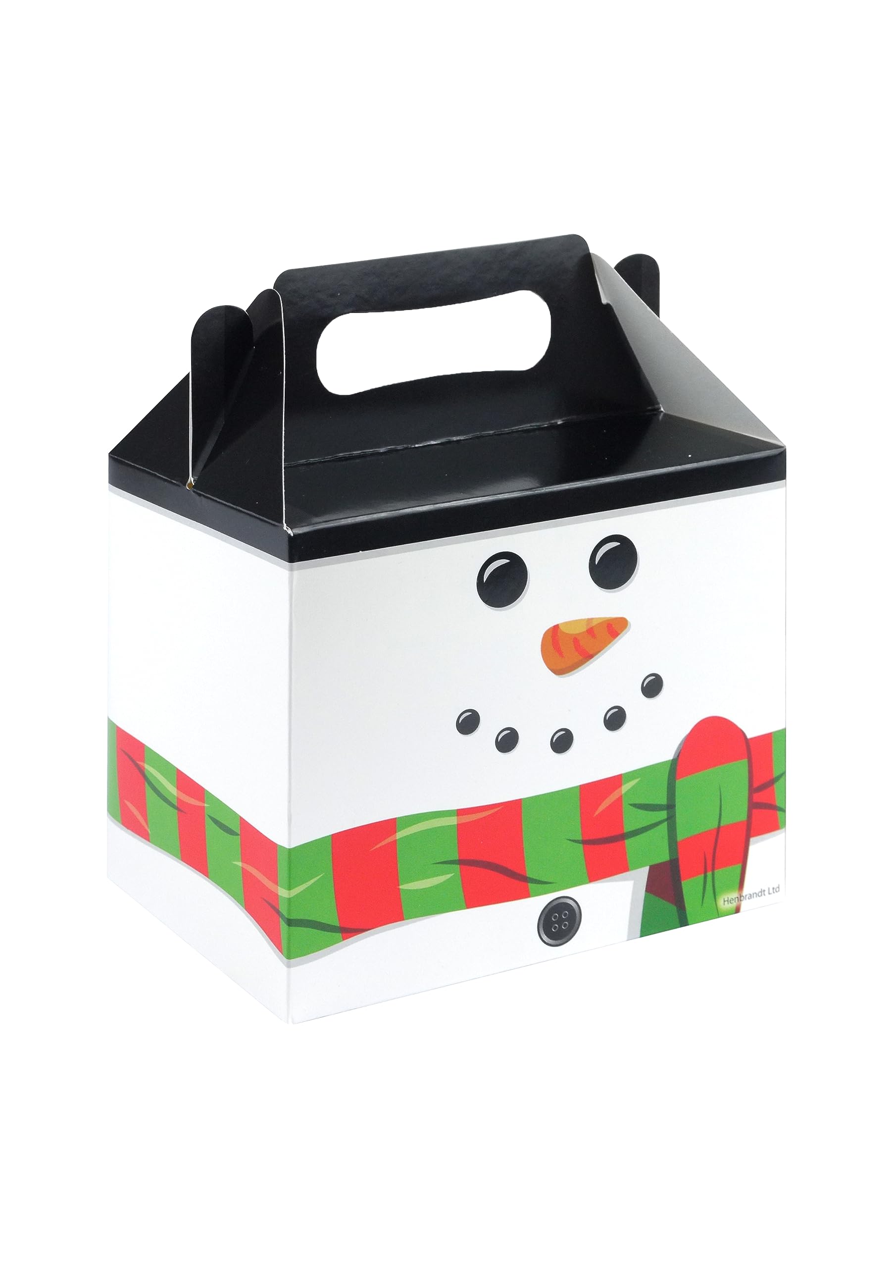 HENBRANDT Snowman Medium Party Lunch Box for Christmas Parties Xmas Dinner Food Box Gift Box Party Favours Goodies Treats Empty Cardboard Packaging for Boys and Girls