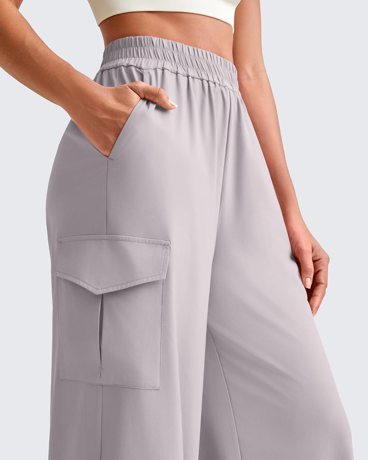 G4Free Womens Stretchy Wide Leg Trousers with Pockets Lightweight Loose Slacks for Work Casual Travel(Chrim Gray,M,31") - Image 5