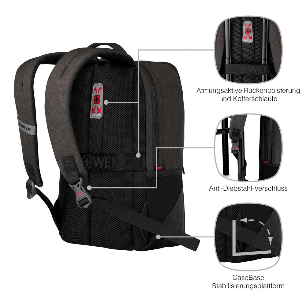 WENGER MX Reloaded Laptop-Rucksack mit Tabletfach bis 10 Zoll, Notebook bis 14 Zoll, 17 l, Damen Herren Business Uni Schule Reisen, Grau, 611643