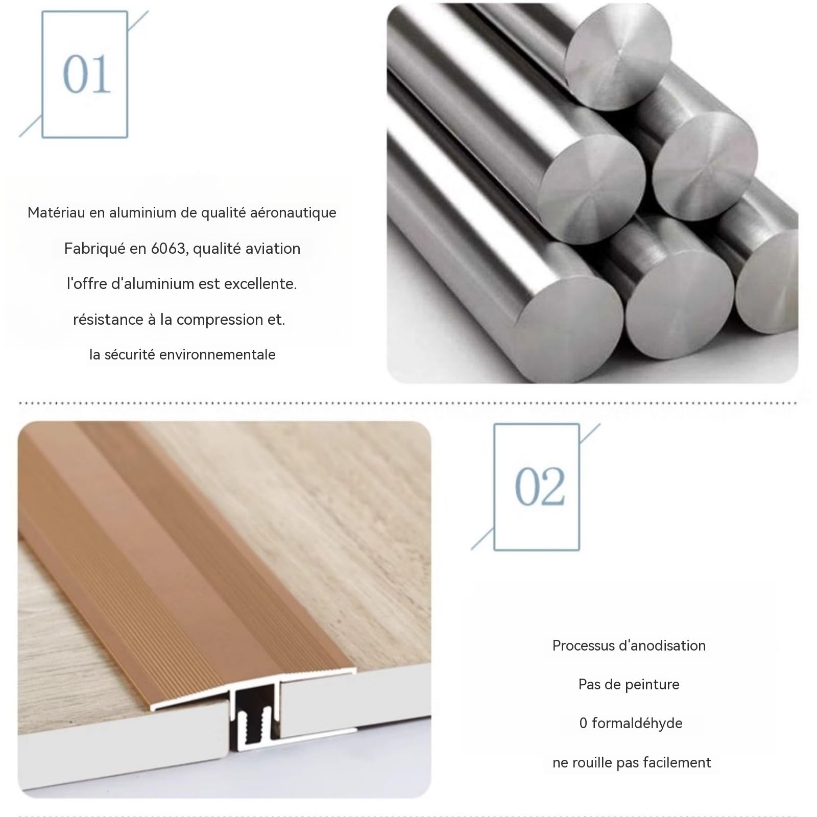 Barre De Seuil en Aluminium 90 Cm (Lot De 3) Profil De Transition pour Sol Stratifié Cache-Joint Et Combler Les Fissures De Sol Transition Moquette vers Carrelage(Champagne Gold,No Base)