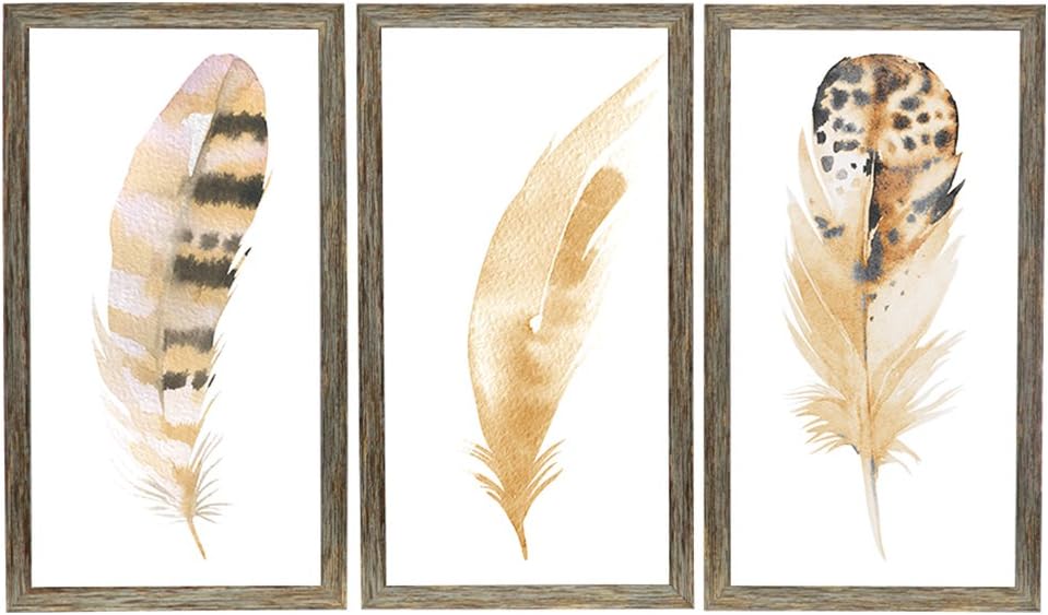 Yosee Feather Canvas Wall Art Pictures Prints for Living Room Bedrooms Home Wall Decor 3-12x16 In