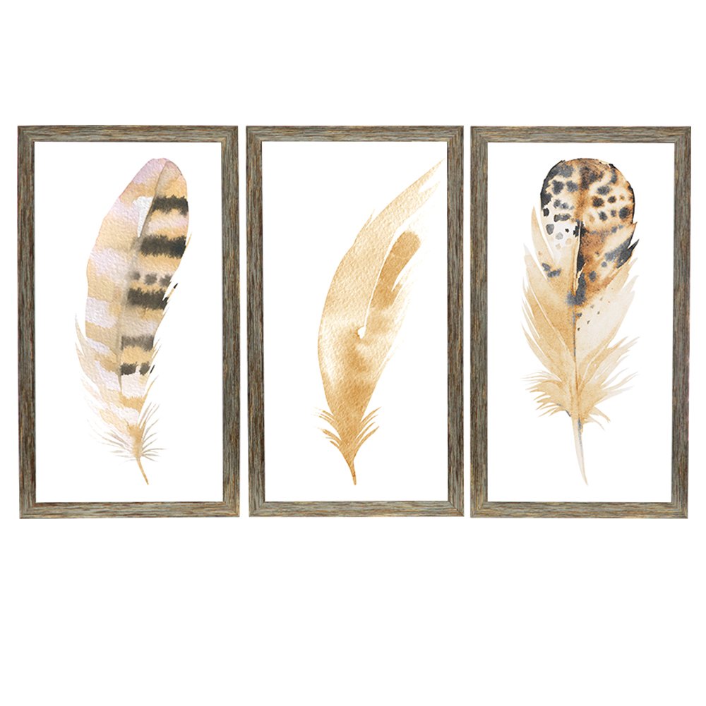 Yosee Feather Canvas Wall Art Pictures Prints for Living Room Bedrooms Home Wall Decor 3-12x16 In