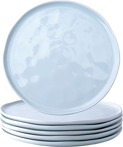 LERATIO Juego de 6 platos llanos, platos de cerámica de 10.5 pulgadas, platos de porcelana hechos a mano para cocina con borde ondulado, aptos para