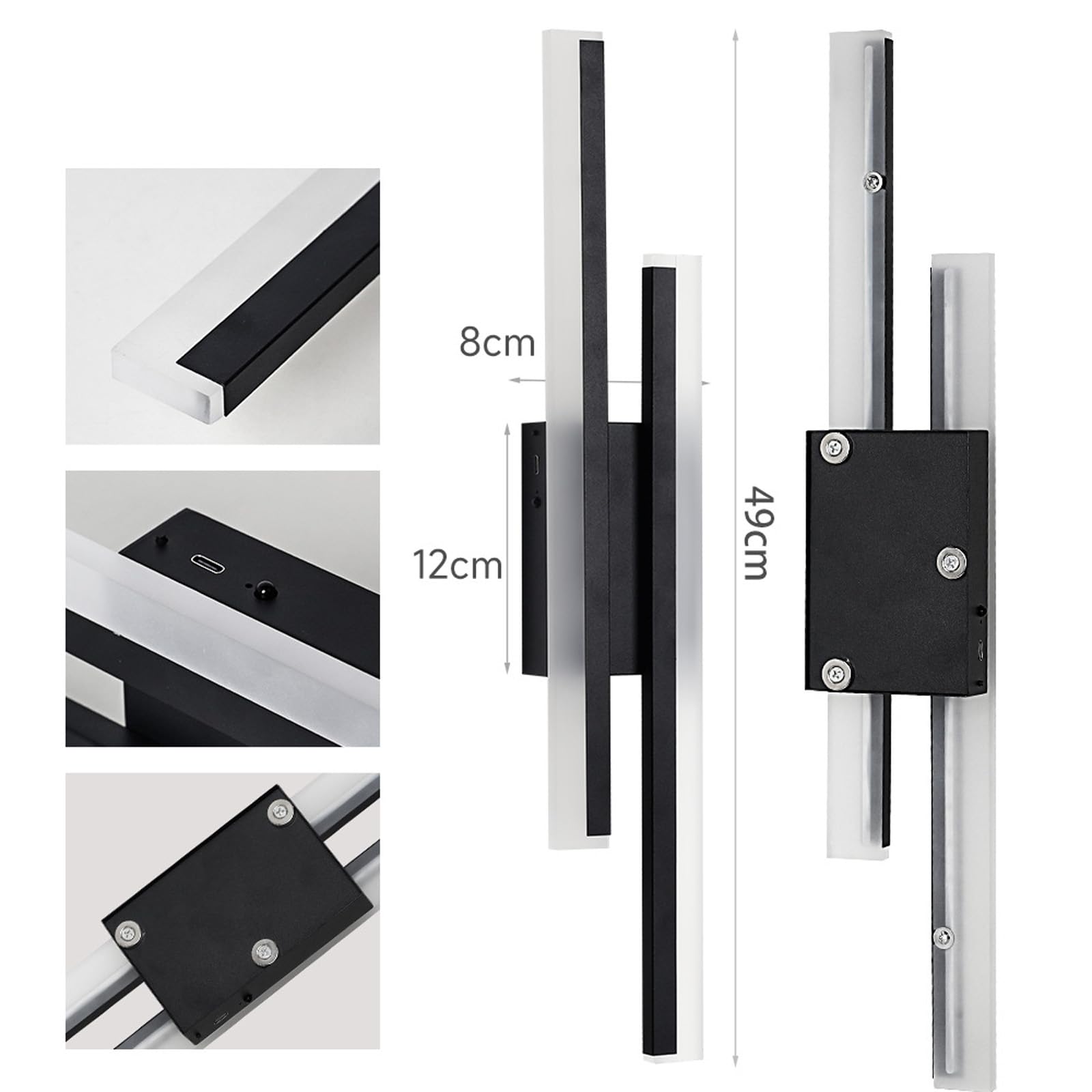 Applique da Parete Interno LED Lampada da Parete con Telecomando Dimmerabile Lampada a Muro USB Batteria Ricaricabile per Camera da Letto Soggiorno Corridoio (Nero)