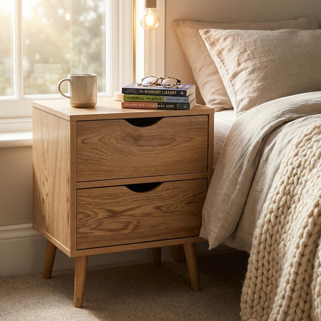 Comodino in legno naturale 2 cassetti stile scandinavo - ULANLEN Naturale