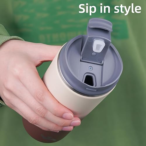 Miniatura 3 de Vaso con Tapa, Taza de Café de Viaje de 16 oz, Doble Pared al Vacío de Acero Inoxidable, Taza Metálica Térmica, Botella de Agua Aislada, Latte