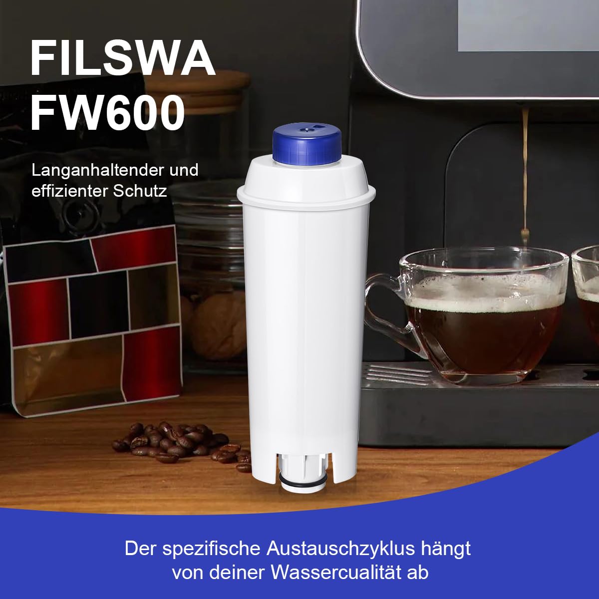 Delonghi Wasserfilter Ersatz für Kaffeevollautomaten, Kompatibel mit ECAM-Serie, Dinamica, Magnifica & Magnifica S/Evo, ETAM Autentica, Eletta Explorer, Prima Donna, Rivelia, Esam, DLSC002 (4 Stück)