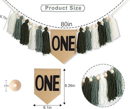 Miniatura 2 de Cartel neutro para silla de alta para primer niño, decoración de primer cumpleaños, guirnalda de borlas de hilo de tonos tierra, primer cumpleaños