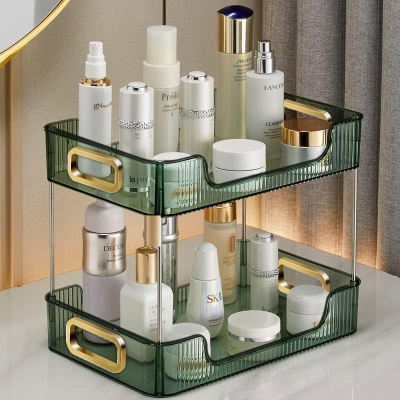 Clefairy 2-Tier Makeup Desk Organizer - Acrylic Bathroom Countertop Clear Cosmetic Perfume Organizer Vanity Bedroom Storage Tray Kitchen Spice Shelf Snack Mug Holder Bookshelf/ (B0CFHSQX43) Amazon Price History, Amazon Price Tracker