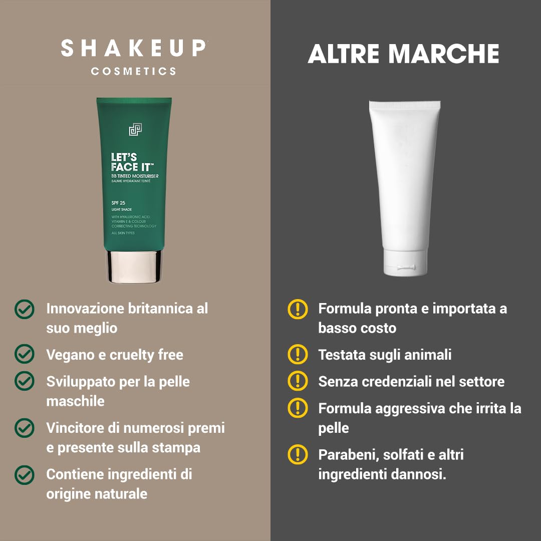 Shakeup Cosmetics - Crema idratante colorata da uomo, SPF25, idratazione 24 h, finish opaco, facile applicazione, vegana, 50 ml (Extra Light)