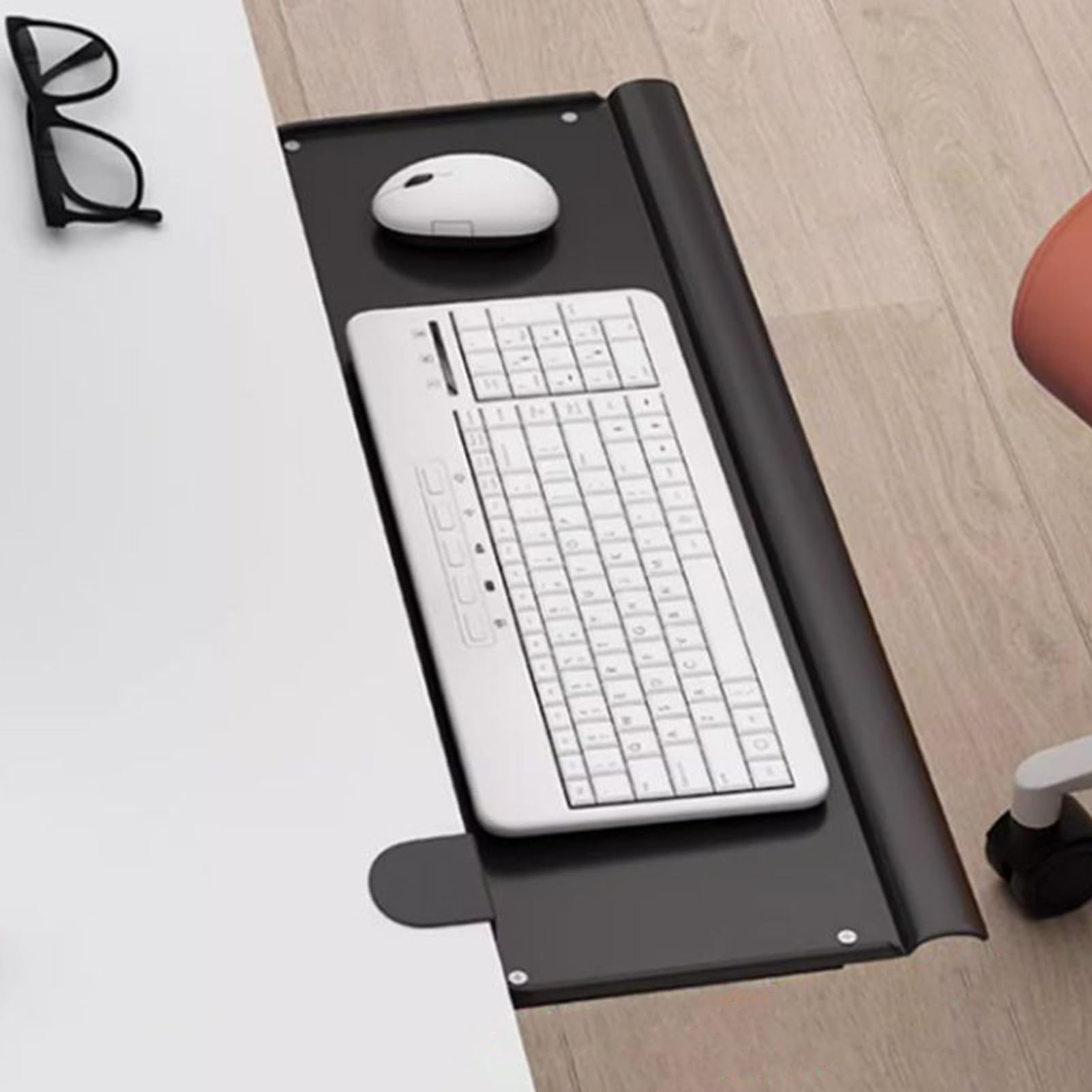 Untertisch-Tastatur Ra | drehbare Tastaturstütze mit Schiebeablage | Büro, Zuhause, Schlafzimmer, Studentenwohnheim, Arbeitszimmer, Schreibtischzubehör