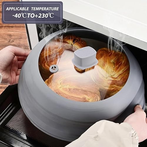 Miniatura 2 de Cubierta de vidrio para salpicaduras de microondas, tapa protectora con silicona plegable para placa de olla de alimentos, 9.8 pulgadas, color gris