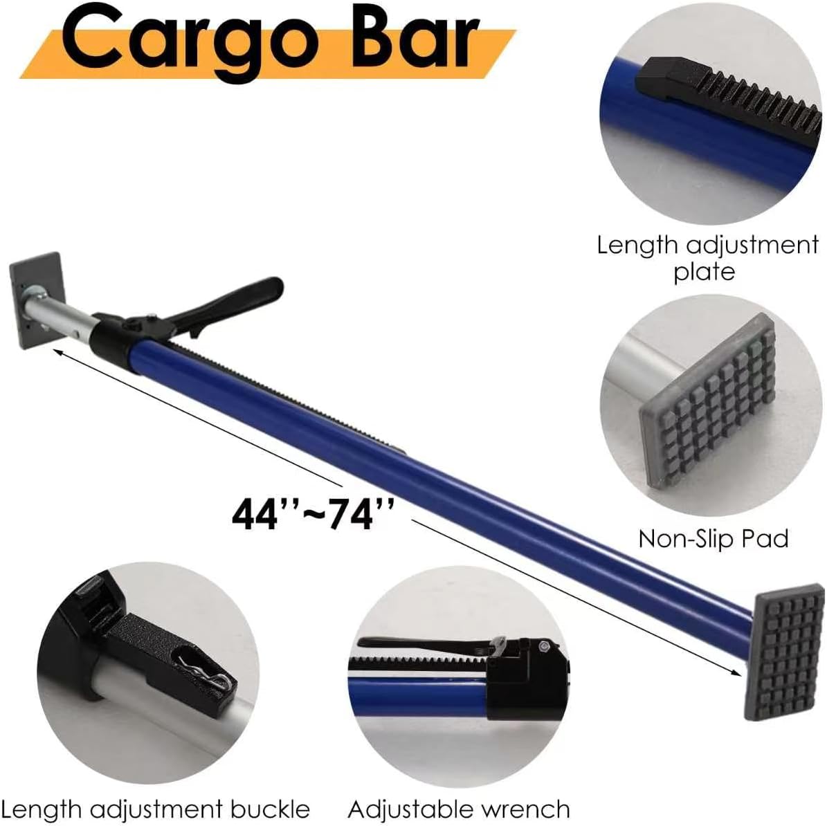 JUCHEN Cargo Bar-2Pack-44 to 74 inches Adjustable Stabilizer,Cargo Bars with Shock Absorbers-Cargo Bar for Trailer, Van，Pickup.