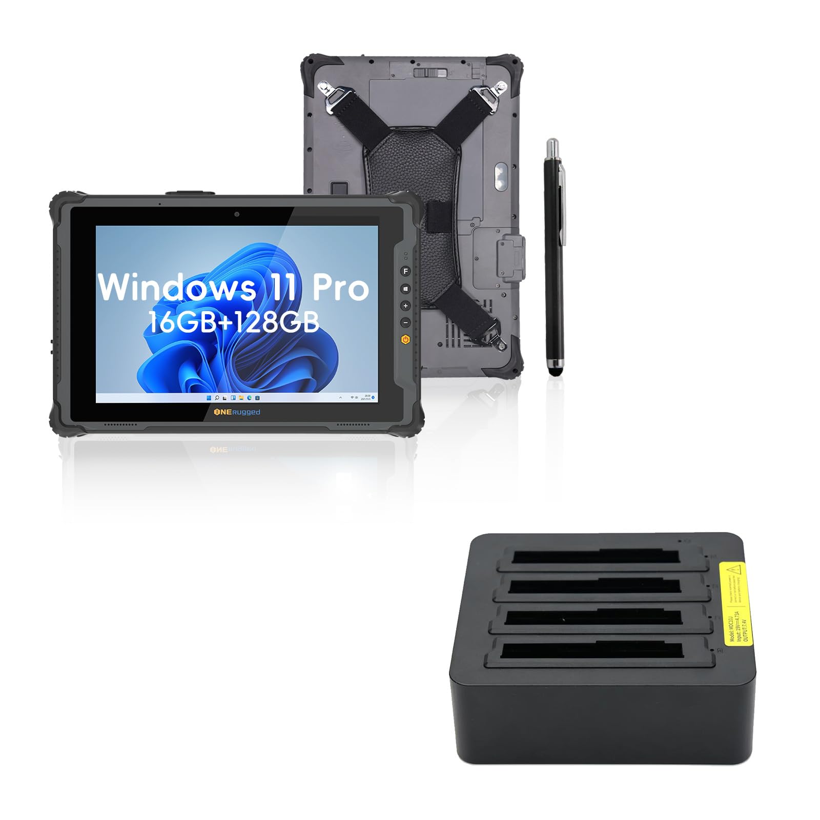 ONERugged Rugged Tablet M10A, 10.1 inch Windows 11 Pro Tablet, 16GB+128GB, Core i5-1235U, IP65 Waterproof, Double Batteries, Industrial Outdoor Work PC w/ 8MP+5MP Camera, and Quad Charger