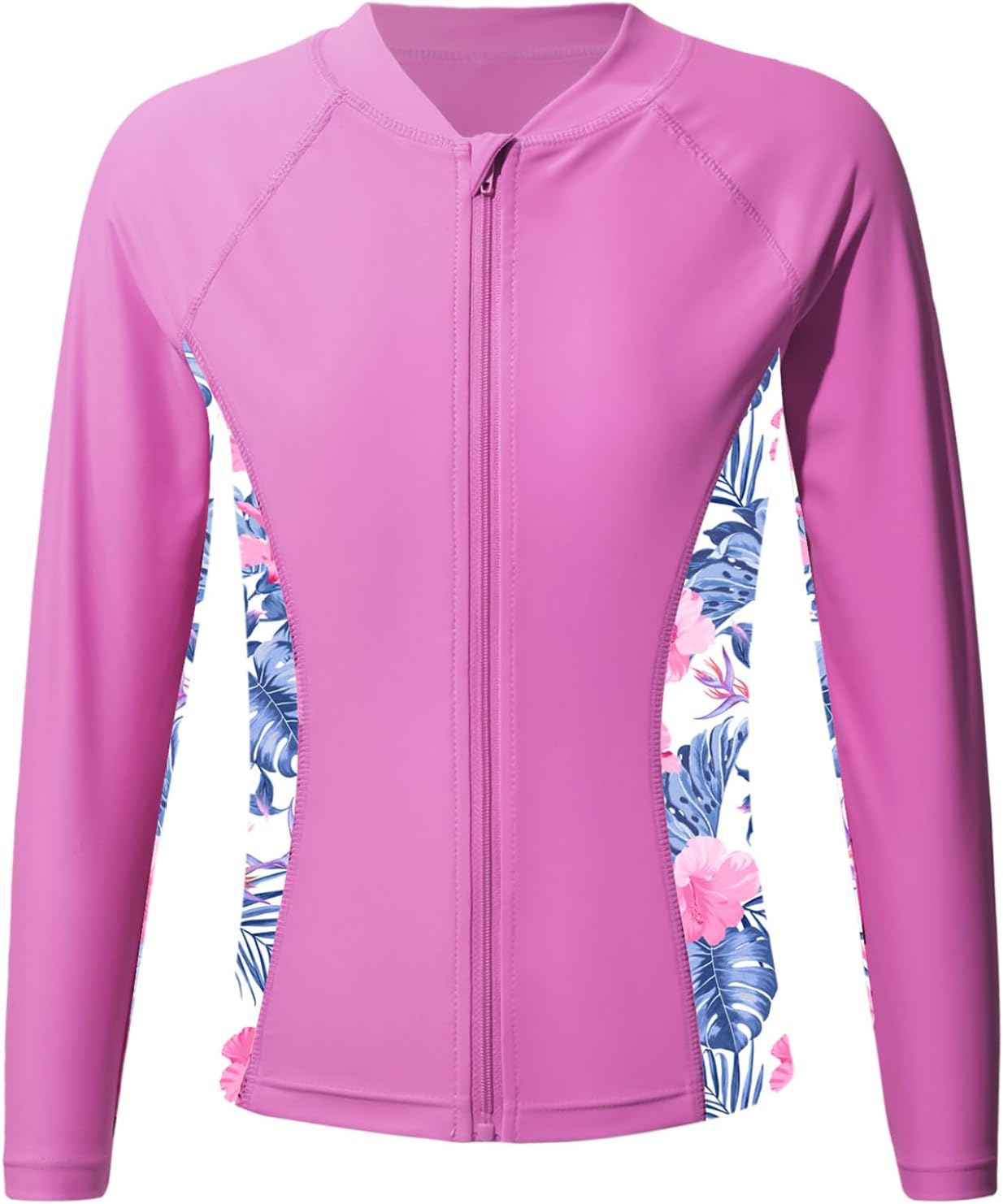Swim Shirts for Kids Girls Long Sleeve UPF 50+ Zip Up Rash Guard Coat Sun Cover Up Top