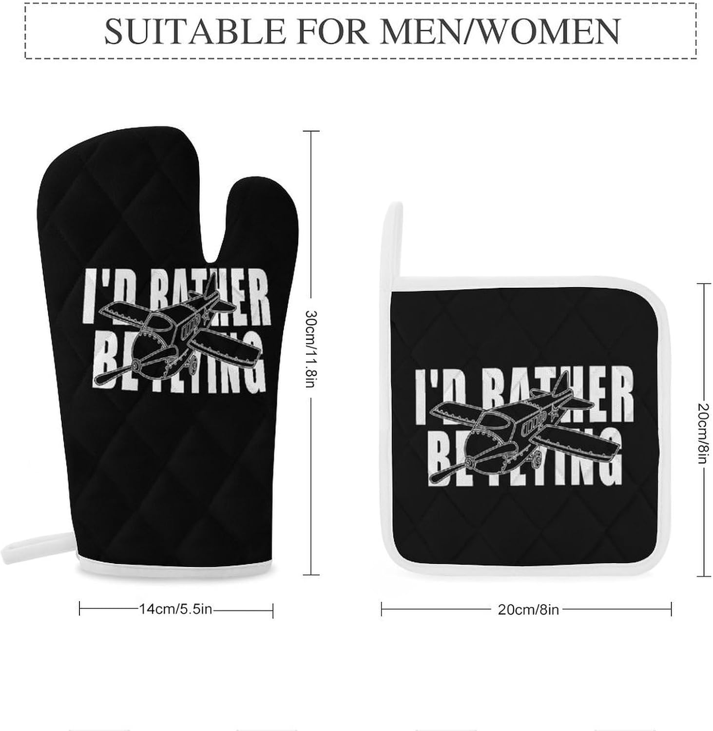 Airplane Plane I'd Rather Be Flying Oven Mitts and Pot Holders 4Pcs Set Heat Resistant Cooking Mitts Hot Pads