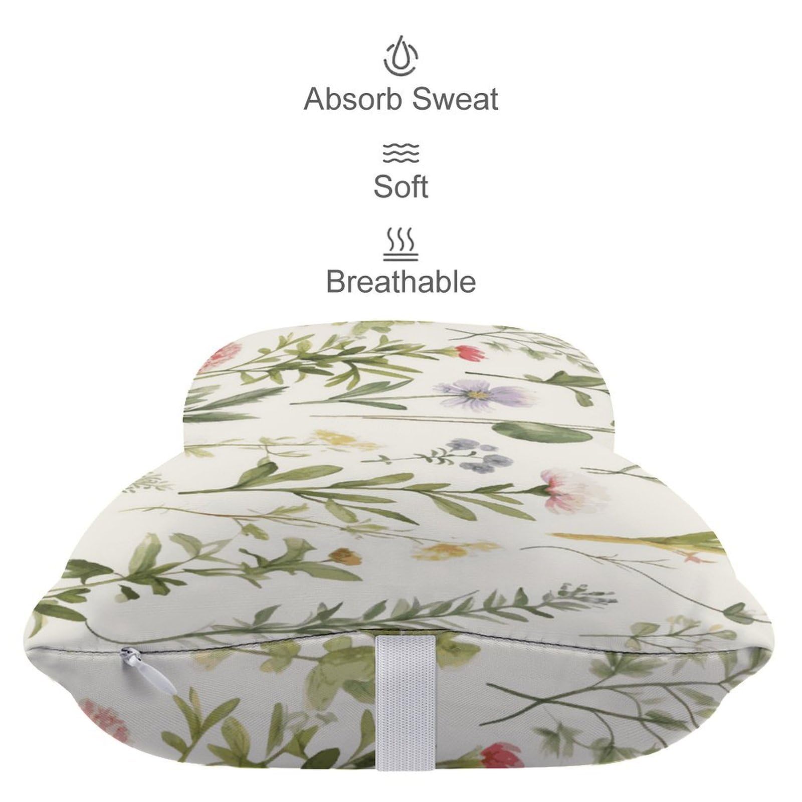 Almohada con diseño de acuarelas de hierbas y flores, núcleo de almohada de espuma viscoelástica, cojín, proporciona apoyo para el cuello, almohadas de coche para viajes y oficinas en casa.