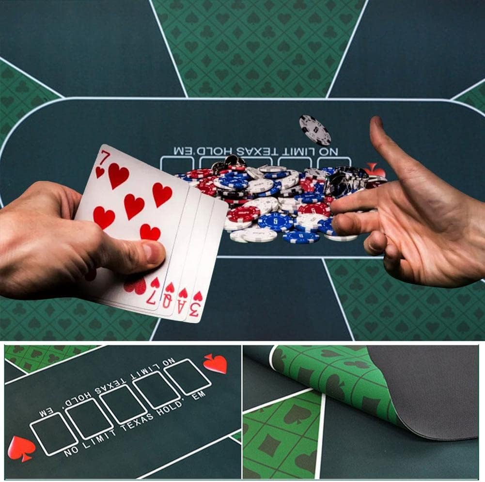 Tabletop Game Felt Mat Rubber Poker Suede Rubber Texas Hold Em Professional Table Mats, Casino, Baccarat, Dice, Blackjack,Green,70x 35inch
