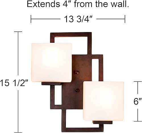 Miniatura 3 de Possini Euro Design Lighting on The Square - Lámpara de pared moderna con cable de bronce de 13 34 pulgadas de ancho, pantalla de cristal de ópalo