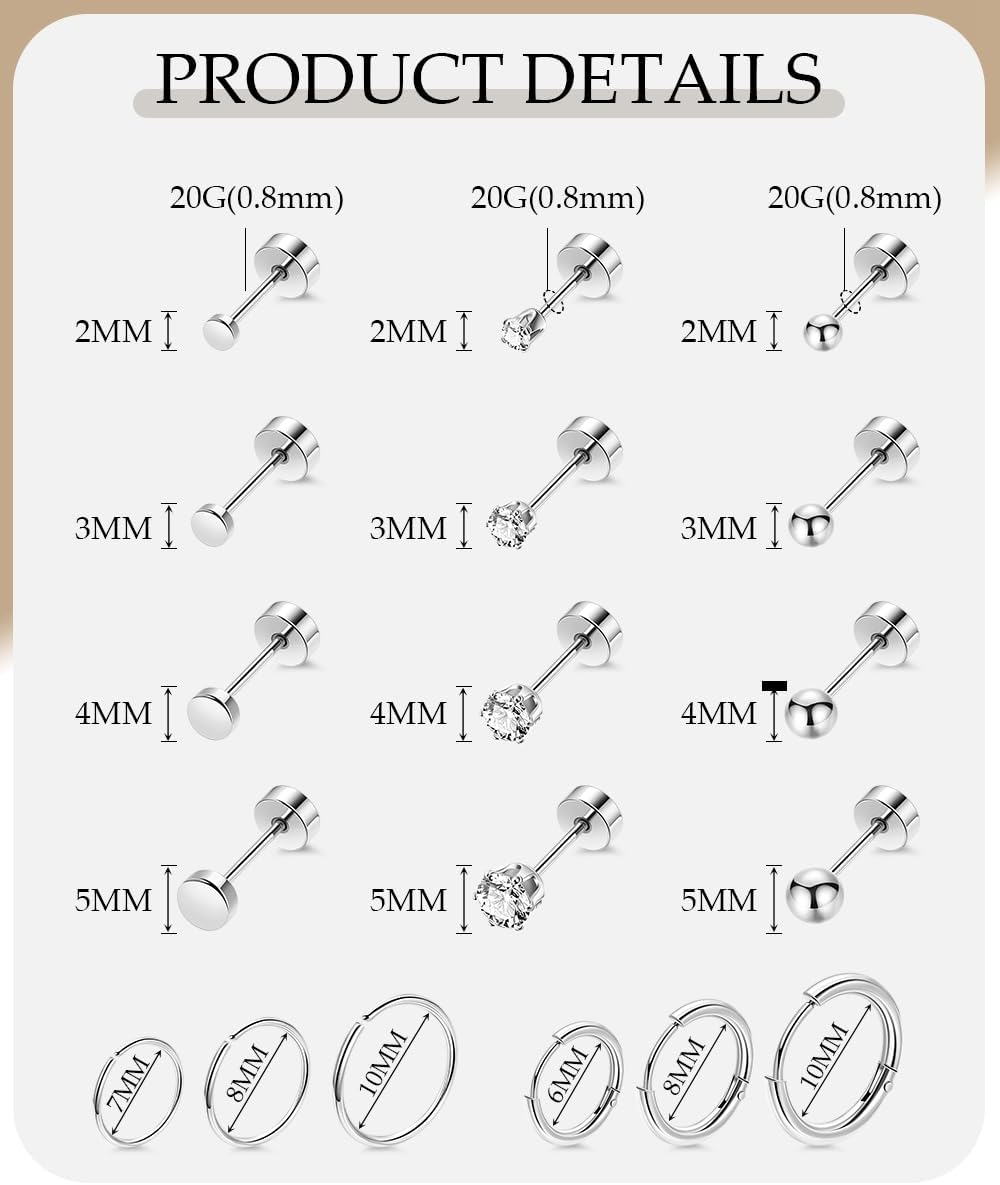REVOLIA 18Pairs 20G 18K Gold-plated Surgical Steel Flat Back Stud Earrings for Women Men Small Tiny Cartilage Earrings Stud for Multiple Piercing Cartilage Helix Hoop Earrings - Image 4