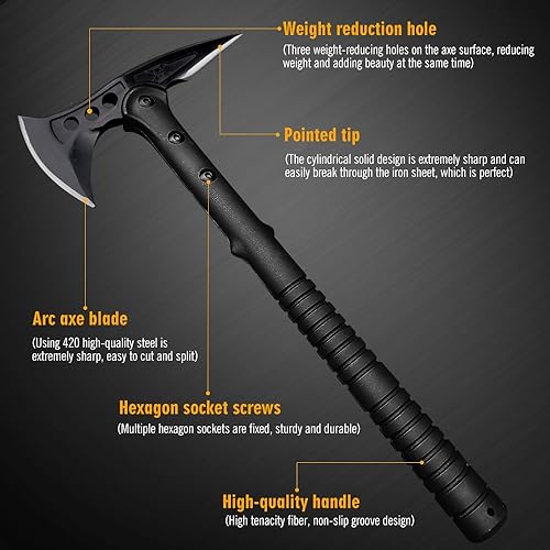 Miniatura 3 de Hacha táctica especial para acampar al aire libre, hacha táctica de supervivencia versátil, hacha táctica de supervivencia con funda negra (hacha
