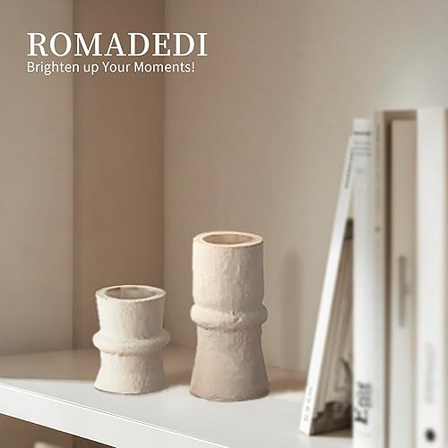 Miniatura 3 de Romadedi Candelabros de decoración bohemia portavelas cónicos de papel maché para sala de estar, decoraciones modernas, palo de vela blanco, mesa de